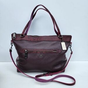 Coach Tyler Top Zip Snake Trim Leather Tote Burgundy F20989 Large